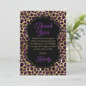 金ゴールドとパープル・レオパード・プリント誕生パーティー サンキューカード (スタンド正面)