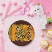 金ゴールドとヒョウのブラシストローク新年20xx 7インチ ペーパープレート (パーティー)