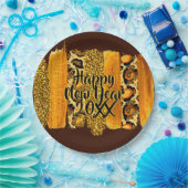 金ゴールドとヒョウのブラシストローク新年20xx 9インチ ペーパープレート (パーティー)