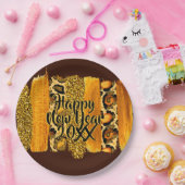 金ゴールドとヒョウのブラシストローク新年20xx 9インチ ペーパープレート (パーティー)