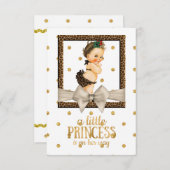 金ゴールドとヒョウ柄の女の子の赤ちゃんシャワー 招待状 (正面/裏面)