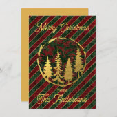 金ゴールドとビロードパーソナライズされたクリスマスフラットカード (正面/裏面)