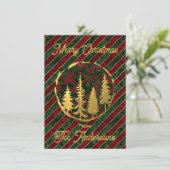 金ゴールドとビロードパーソナライズされたクリスマスフラットカード (スタンド正面)
