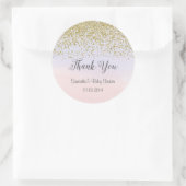 金ゴールドとピンクと青の赤ちゃんシャワーシール ラウンドシール (バッグ)