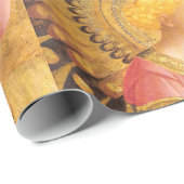 金ゴールドとピンクのクリスマスの受胎天使 ラッピングペーパー (ロールコーナー)