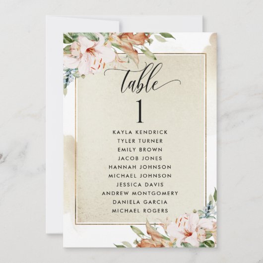 金ゴールドとピンクのシーティングプランカード（ゲスト名あり） (正面)