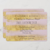 金ゴールドとピンクのストライプ婚約 招待状 (正面/裏面)