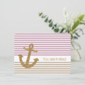 金ゴールドとピンクのストライプ誕生日 招待状 (スタンド正面)