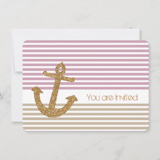 金ゴールドとピンクのストライプ誕生日 招待状 (正面)