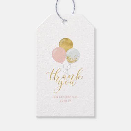 金ゴールドとピンクのバルーン |パーティーありがとうメッセージカード ギフトタグ (正面)