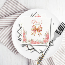 金ゴールドとピンクのフローラバウ赤ちゃんシャワー スタンダードカクテルナプキン