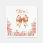 金ゴールドとピンクのフローラバウ赤ちゃんシャワー スタンダードカクテルナプキン (正面)