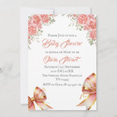金ゴールドとピンクのフローラバウ赤ちゃんシャワー 招待状 (裏面)