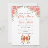 金ゴールドとピンクのフローラバウ赤ちゃんシャワー 招待状 (裏面)