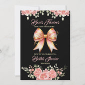 金ゴールドとピンクのフローラボウブライダルシャワー 招待状 (正面)