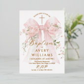金ゴールドとピンクのフローラボーイバプテスマエレガント 箔招待状 (立ち正面)