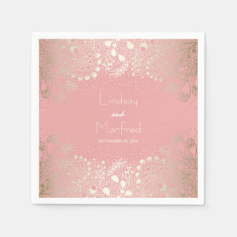 金ゴールドとピンクのフローラ庭園の結婚式 スタンダードカクテルナプキン