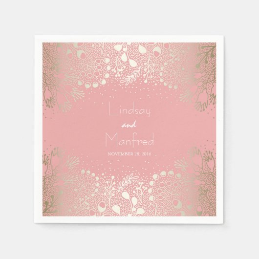 金ゴールドとピンクのフローラ庭園の結婚式 スタンダードカクテルナプキン (正面)