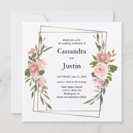 金ゴールドとピンクのフローラ結婚の 招待状