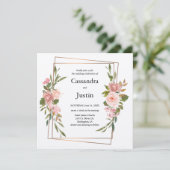 金ゴールドとピンクのフローラ結婚の 招待状 (スタンド正面)