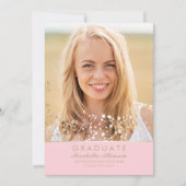 金ゴールドとピンクの写真の卒業パーティー発表 招待状 (正面)