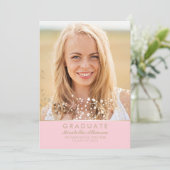 金ゴールドとピンクの写真の卒業パーティー発表 招待状 (スタンド正面)