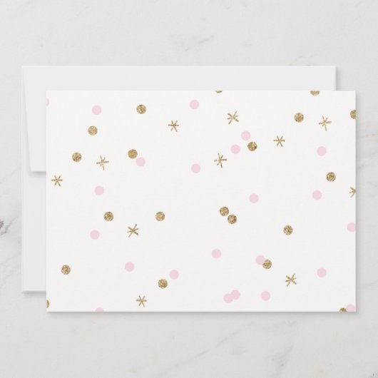 金ゴールドとピンクの冬のオネダーランド1st誕生日の写真 招待状 (裏面)