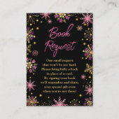 金ゴールドとピンクの冬の雪片ブックリクエスト エンクロージャーカード (正面)