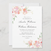 金ゴールドとピンクの植物フローラ結婚ズ 招待状 (正面)