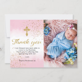 金ゴールドとピンクの水彩バプテスマ サンキューカード