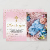金ゴールドとピンクの水彩バプテスマ サンキューカード (正面/裏面)