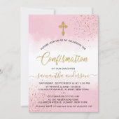 金ゴールドとピンクの水彩少女の確認 招待状 (正面)