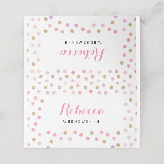 金ゴールドとピンクの水玉模様座席表、誕生日 プレイスカード (外部開封)