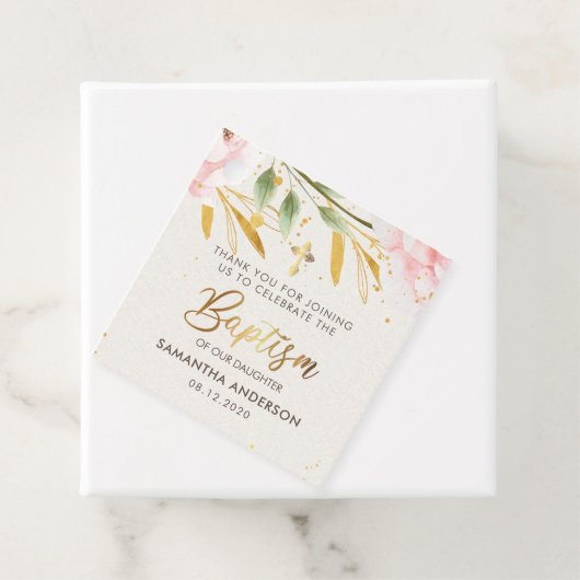 金ゴールドとピンクの水色の女の子バプテスマありがとう フェイバータグ (インサイチュ)