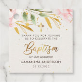 金ゴールドとピンクの水色の女の子バプテスマありがとう フェイバータグ (正面)