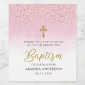 金ゴールドとピンクの水色の女の子バプテスマ ワインラベル (シングルラベル)