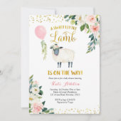 金ゴールドとピンクの甘い子羊のベビーシャワー 招待状 (正面)