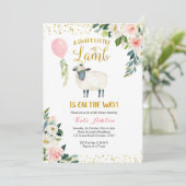 金ゴールドとピンクの甘い子羊のベビーシャワー 招待状 (スタンド正面)