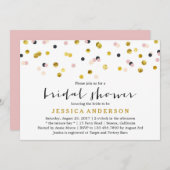 金ゴールドとピンクの紙吹雪ブライダルシャワー 招待状 (正面/裏面)