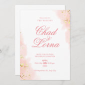 金ゴールドとピンクの結婚式招待状カード 招待状 (正面/裏面)