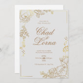 金ゴールドとピンクの結婚式招待状カード 招待状 (正面/裏面)