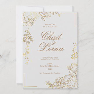 金ゴールドとピンクの結婚式招待状カード 招待状