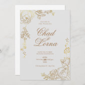 金ゴールドとピンクの結婚式招待状カード 招待状 (正面/裏面)
