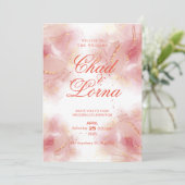 金ゴールドとピンクの結婚式招待状カード 招待状 (スタンド正面)