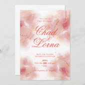 金ゴールドとピンクの結婚式招待状カード 招待状 (正面/裏面)