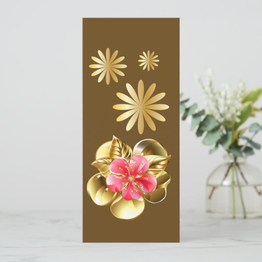 金ゴールドとピンクの花のしおり (スタンド正面)