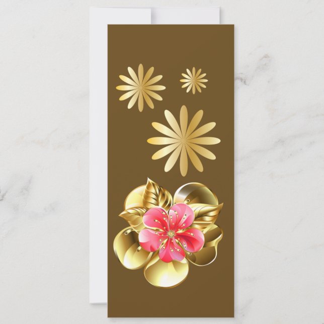 金ゴールドとピンクの花のしおり (正面)