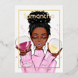 金ゴールドとピンクの誕生日パーティー 箔招待状