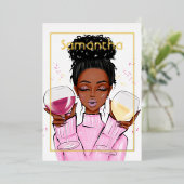 金ゴールドとピンクの誕生日パーティー 箔招待状 (立ち正面)