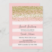 金ゴールドとピンクの誕生日招待状 招待状 (正面/裏面)